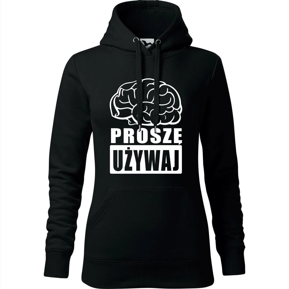 Damska Bluza Z Kapturem - Proszę Używaj Mózgu Czarny M