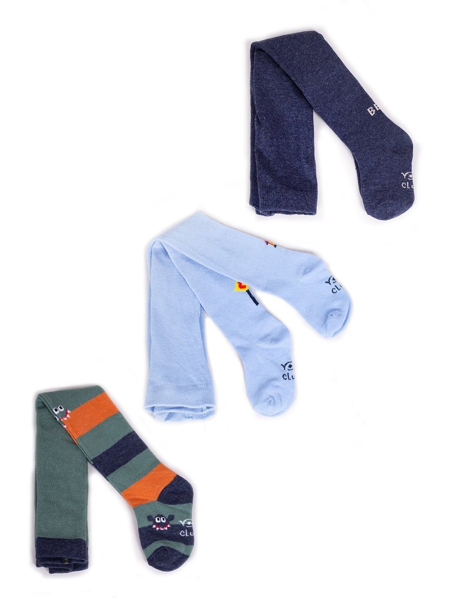 YoClub, Rajstopy chłopięce, bawełniane we wzory, 3PAK, 56/62