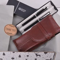 Zestawy piśmiennicze - Zestaw prezentowy długopis i ołówek automatyczny + piórnik Jasny brąz T2 - miniaturka - grafika 1