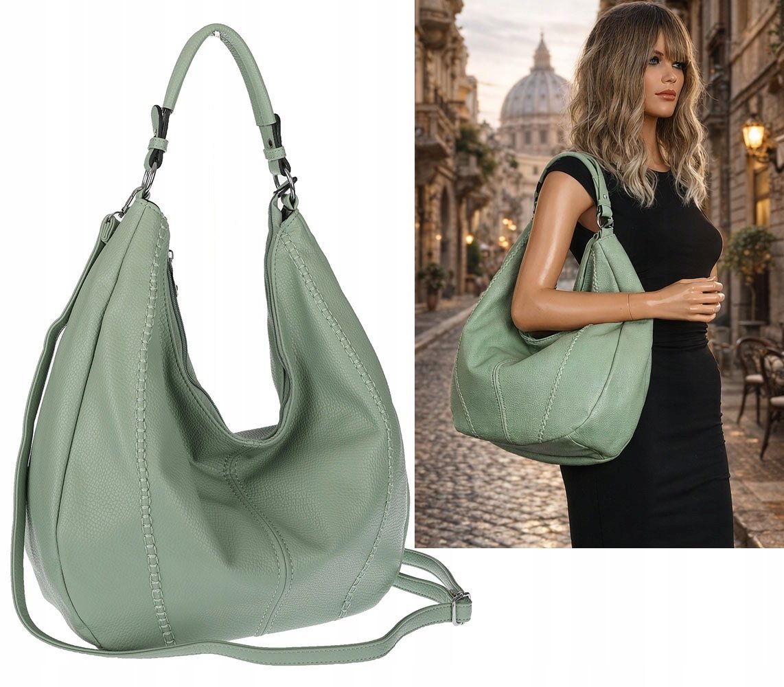 Torebka damska shopper worek listonoszka pojemna na ramię LH6008 Zielona