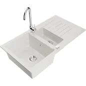 Zlewozmywaki z baterią - Mexen Matias zlewozmywak granitowy 1,5-komorowy z ociekaczem i baterią kuchenną Telma, biały - miniaturka - grafika 1