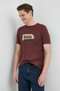 Koszulki męskie - BOSS t-shirt bawełniany kolor bordowy z nadrukiem - Boss - miniaturka - grafika 1