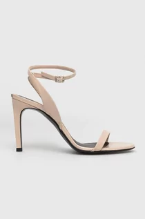 Sandały damskie - Calvin Klein sandały skórzane kolor beżowy - grafika 1