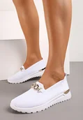 Trampki damskie - Białe Tenisówki Mokasyny z Elastyczną Cholewką i Klamrą Vaiara - miniaturka - grafika 1