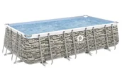 Baseny ogrodowe - VELACO Basen ogrodowy stelażowy prostokątny AVENLI ROCKY 400x200x99 cm w zestawie z pompą filtrującą kolor SZARY - miniaturka - grafika 1