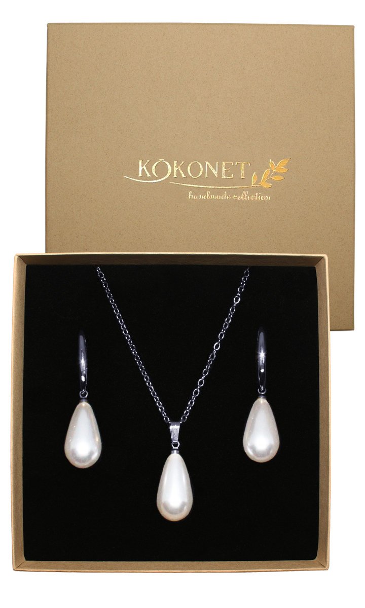 Komplet kolczyki naszyjnik perły srebrny zestaw eleganckiej biżuterii ślub