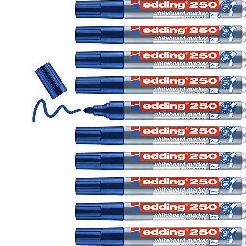 edding 250 markerów do tablic niebieskich – 10 długopisów – okrągła końcówka 1,5-3 mm, wymazywalne pisaki do tablic, magnetycznych, notatek i sztalugi konferencyjnych, szkiców, wielokrotnego