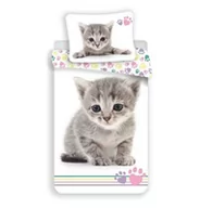 Pościel dla dzieci - Jerry Fabrics Pościel bawełniana 140x200 Kotek 2658 kot Cat biała kolorowe kocie łapki dwustronna poszewka 70x90 - miniaturka - grafika 1