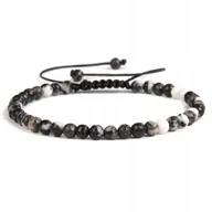 Bransoletki - Bransoletka Damska Kamień Naturalny Jadeit Zebra 4 mm Koraliki Regulowana - miniaturka - grafika 1