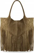Torebki damskie - TOREBKA BOHO Worek Torba Zamsz Frędzle VERA PELLE - miniaturka - grafika 1