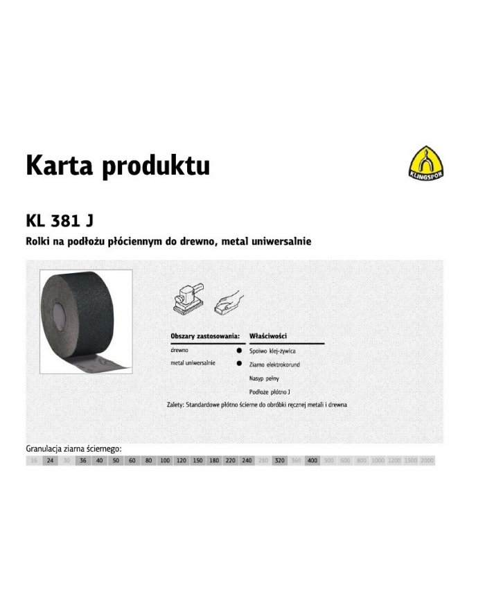 KLINGSPOR TAŚMA PŁÓTNO szer 150 gr 24 KL 381 J