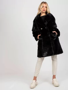 Płaszcze damskie - Płaszcz czarny casual zimowy rękaw długi długość przed kolano podszewka kieszenie dwurzędowy guziki dwurzędowe - grafika 1
