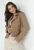 Kurtki damskie - Ciemnobeżowa Kurtka Ramoneska Zasuwana Kimberlyn - miniaturka - grafika 1
