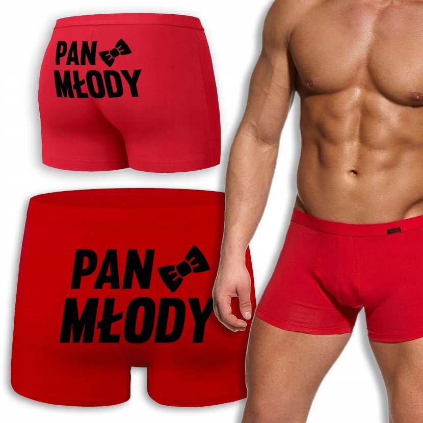 Bokserki Czerwone Na Ślub PAN MŁODY Groom - XL