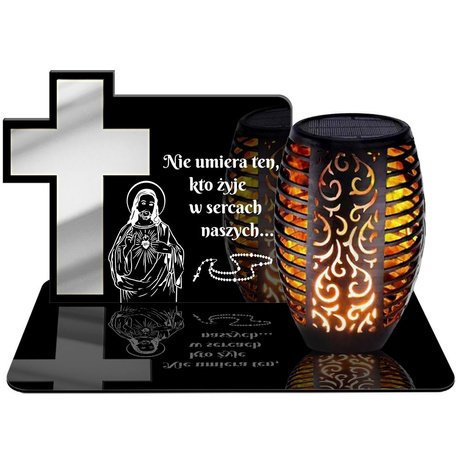 ZNICZ SOLARNY LED WIECZNY PODSTAWKA NA CMENTARZ GRÓB Krzyż EFEKT PŁOMIENIA