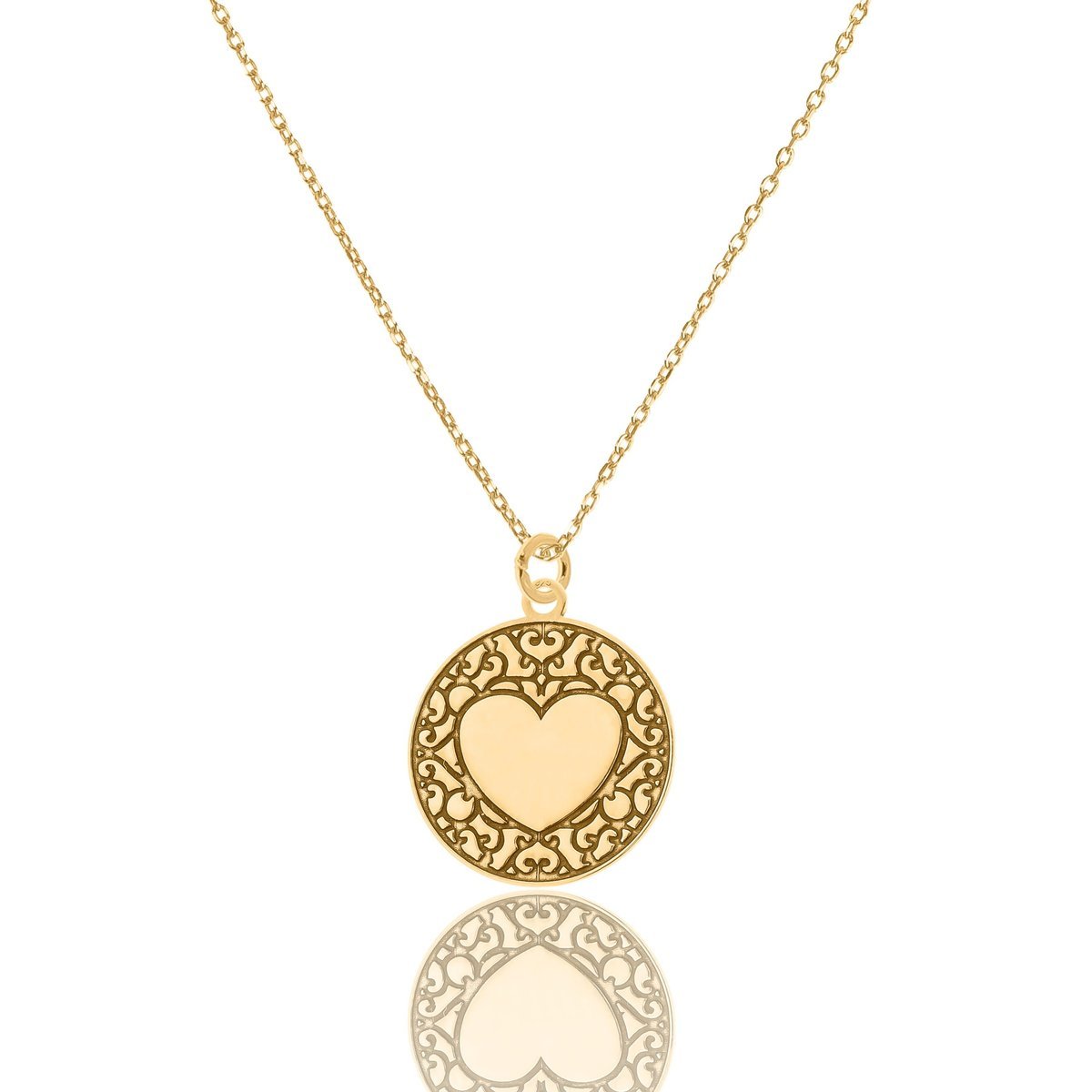 Naszyjnik srebrny pozłacany z grawerowanym sercem 45 CM