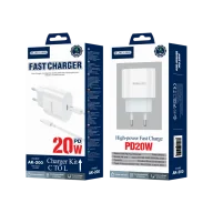 Ładowarki do telefonów - JELLICO ładowarka sieciowa AK200 PD 20W 1xUSB-C + kabel USB-C - Lightning Biały - miniaturka - grafika 1