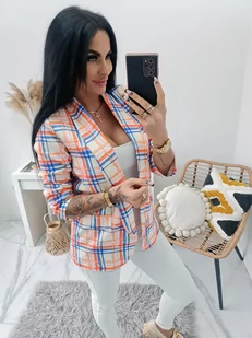 ELEGANCKA MARYNARKA DOMI W KRATĘ - POMARAŃCZOWA - MODA ITALIA - Marynarki i żakiety damskie - miniaturka - grafika 1