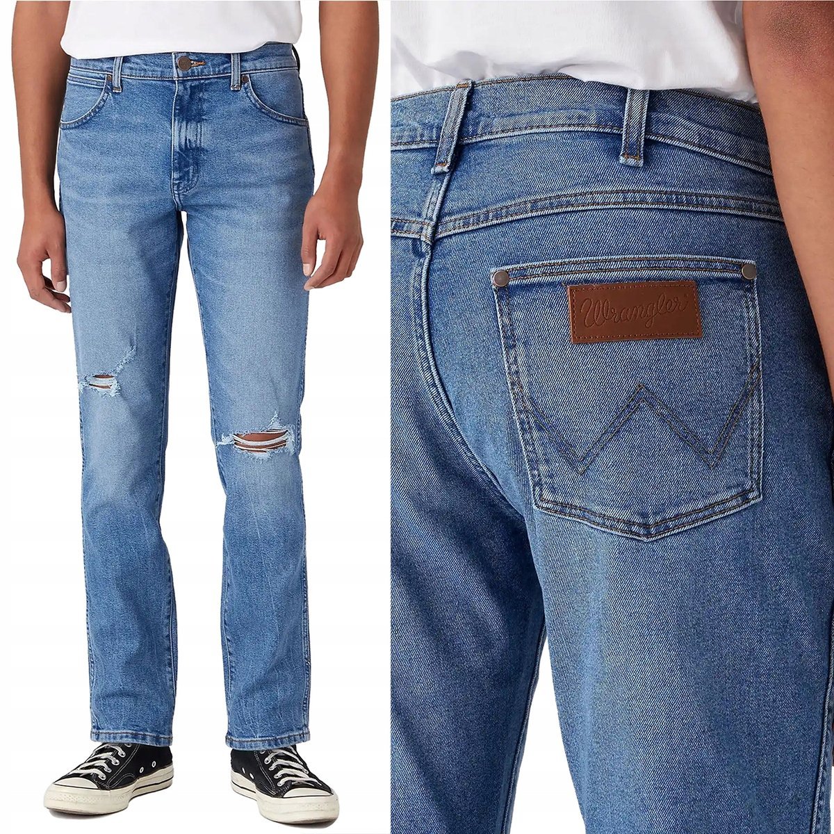Wrangler LARSTON SLIM Thunder DZIURY NA KOLANACH VINTAGE DżINS W30 L34