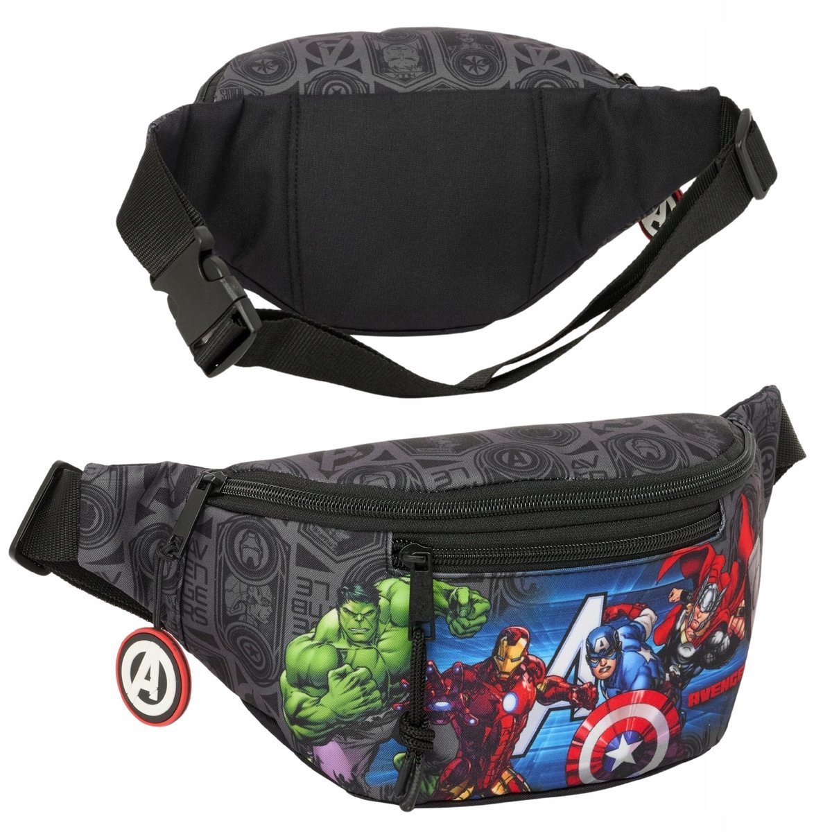 Saszetka Nerka Torebka Dziecięca Avengers Pasek Duża Młodzieżowa Czarna