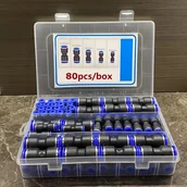 Inne - TEMU 80-częściowy zestaw złączek do szybkiego podłączania węży pneumatycznych - metalowe złącza pneumatyczne typu push-to-connect, gwint uniwersalny, - miniaturka - grafika 1