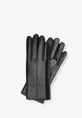 Rękawiczki - Damskie rękawiczki z naturalnej skóry owczej gładkie czarne - miniaturka - grafika 1