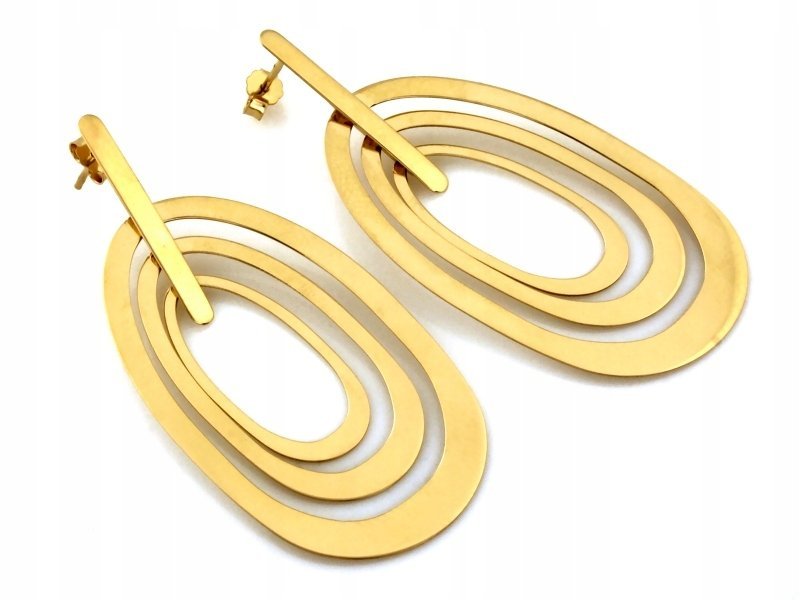 Nowoczesne kolczyki złote 585 duże z ruchomych elementów sztyfty na prezent