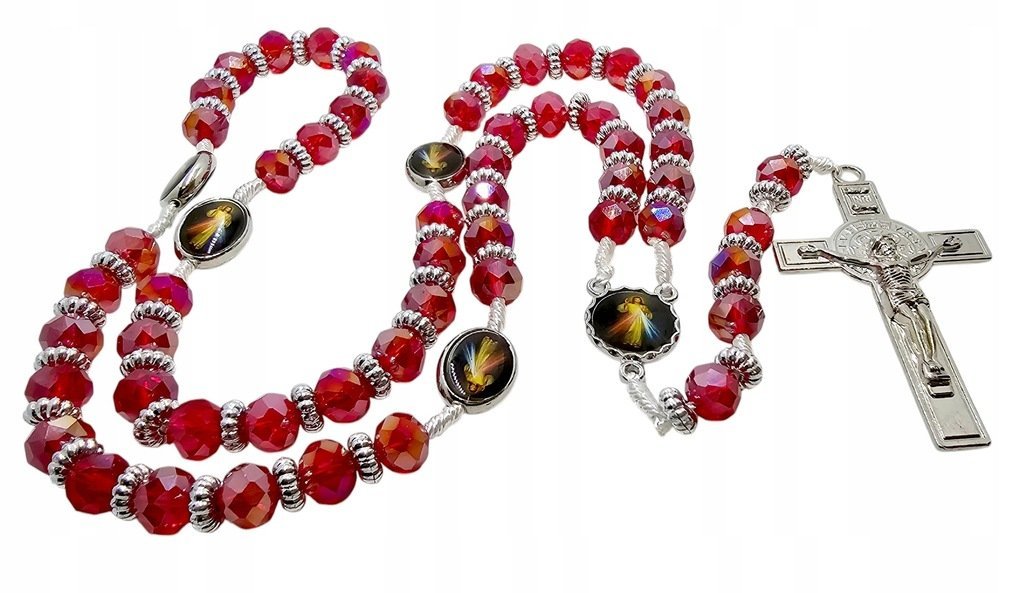 Różaniec Kryształowy Czerwony Jezu Ufam Tobie R2413CJUT