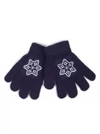 Rękawiczki dla dzieci - Rękawiczki Dziewczęce Pięciopalczaste Z Odblaskiem Granatowe Ze Śnieżynką 18 Cm - miniaturka - grafika 1