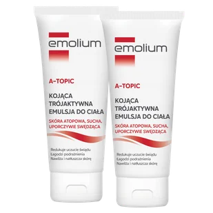 Zestaw Emolium A-Topic, trójaktywna emulsja do ciała do skóry atopowej, suchej i uporczywie swędzącej, od 1 miesiąca, 2 x 200 ml - Balsamy i oliwki dla dzieci Zestaw Emolium A-Topic, trójaktywna emulsja do ciała do skóry atopowej, suchej i uporczywie swędzącej, od 1 miesiąca, 2 x 200 ml - Balsamy i oliwki dla dzieci - miniaturka - grafika 1