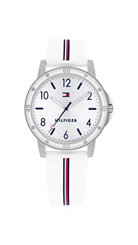 Tommy Hilfiger Dziewczęcy analogowy zegarek kwarcowy z silikonowym paskiem 1720014, Srebrny, pasek