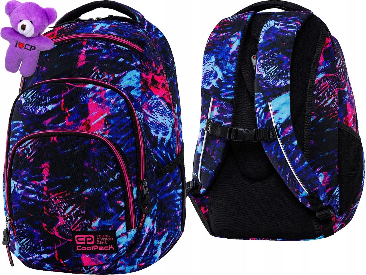 Plecak szkolny wielokomorowy CoolPack Vance 20 l brelok miś fioletowy