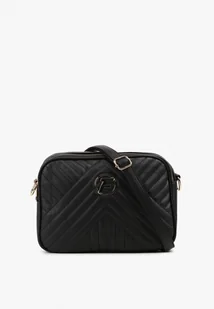 Czarna Torebka Listonoszka w Pikowany Wzór Zdobiona Metalową Aplikacją Eyrida - Torebki damskie - miniaturka - grafika 1