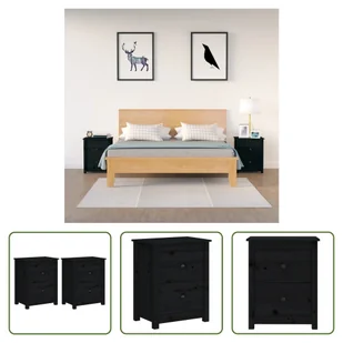 The Living Store Szafki nocne 2 szt. czarne 50x35x61,5 cm lite drewno sosnowe - Szafki nocne The Living Store Szafki nocne 2 szt. czarne 50x35x61,5 cm lite drewno sosnowe - Szafki nocne - miniaturka - grafika 1