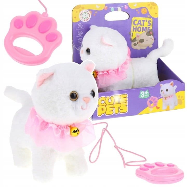 Kot Interaktywny z Dźwiękiem Chodzi na Smyczy Miauczy Pluszowy Kotek Maskotka