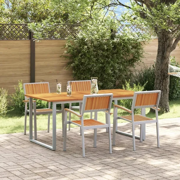 Zestaw Mebli Ogrodowych z Aluminium i Drewna Akacjowego, Szary, 4 Osoby