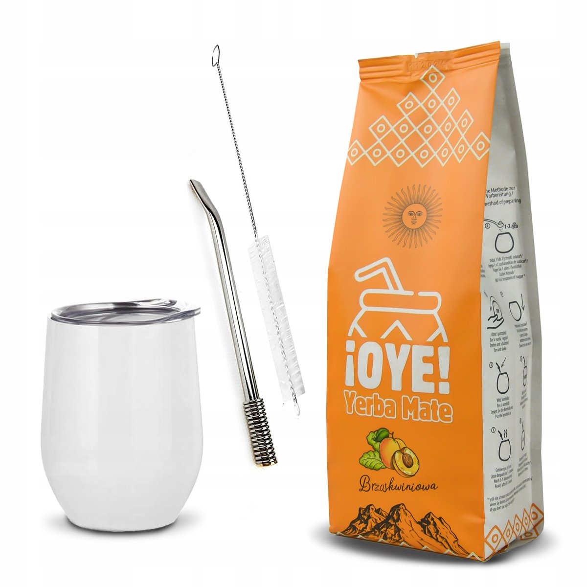 Zestaw Yerba Mate Oye Brzoskwinia 400g i akcesoria