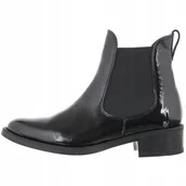 Botki damskie - Botki trzewiki Maciejka 3283A-20 czarne skóra lakierowana płaski obcas r.40 - miniaturka - grafika 1