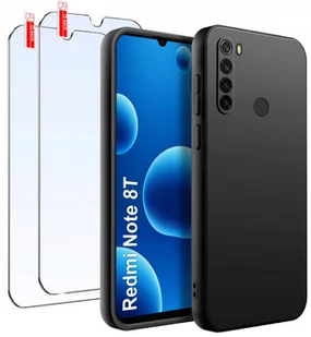 ZESTAW Etui do Xiaomi Redmi Note 8T Matowe Czarne Silikon Slim +2 SZT SZKŁO - Etui i futerały do telefonów - miniaturka - grafika 1