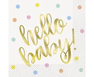 Dekoracje i nakrycia stołu na imprezę - Serwetki papierowe Hello Baby, złote, rozm. 33x33 cm, 16 szt. - miniaturka - grafika 1