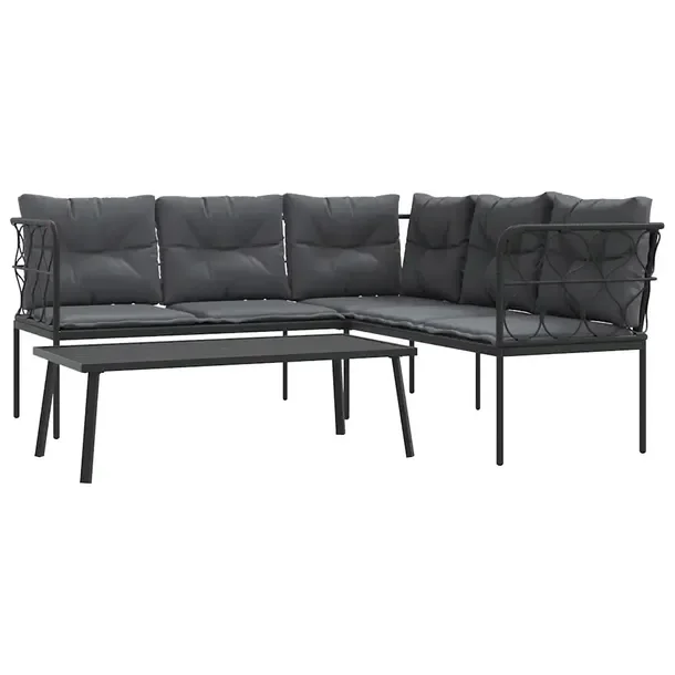 Zestaw wypoczynkowy L 176 x 175 x 75 cm, kolor czarny i antracytowy