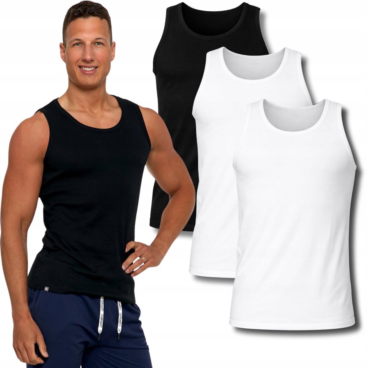 3X PODKOSZULKA KOSZULKA MĘSKA BAWEŁNIANA GŁADKA TANK TOP 3PAK MORAJ XXL BLACK ; WHITE