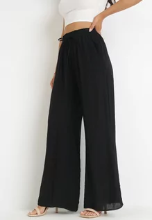 Spodnie damskie - Czarne Szerokie Spodnie z Wiskozy Zyona - grafika 1
