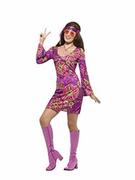 Sukienki - Smiffys Smiffys 45519XS  damski kostium Woodstock Hippie, sukienka, chusta na głowę i medalion, rozmiar: 32-34, wielokolorowy 45519XS - miniaturka - grafika 1