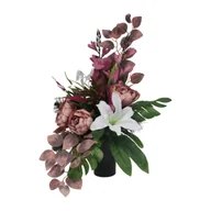 Sztuczne kwiaty - Stroik dekorowany w wazonie lilie, piwonie, gladiole - miniaturka - grafika 1