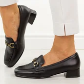 Półbuty damskie - Czarne skórzane półbuty damskie na obcasie Vinceza 39978 - miniaturka - grafika 1