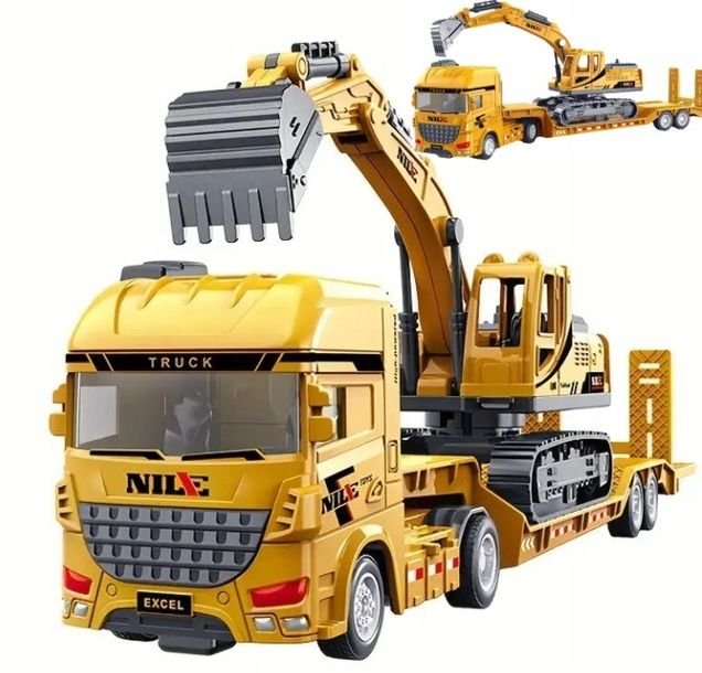 Koparka Tir Laweta Z Koparką Samochód Ciężarowy Cieżarówka