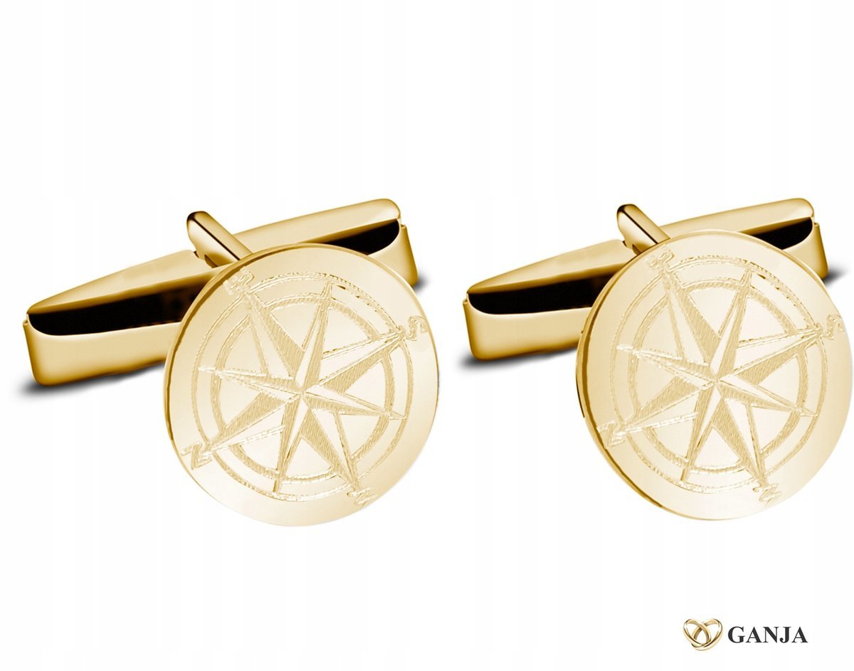 Spinki do mankietów próba 925, nawigacja, kompas na spinkach okrągłych