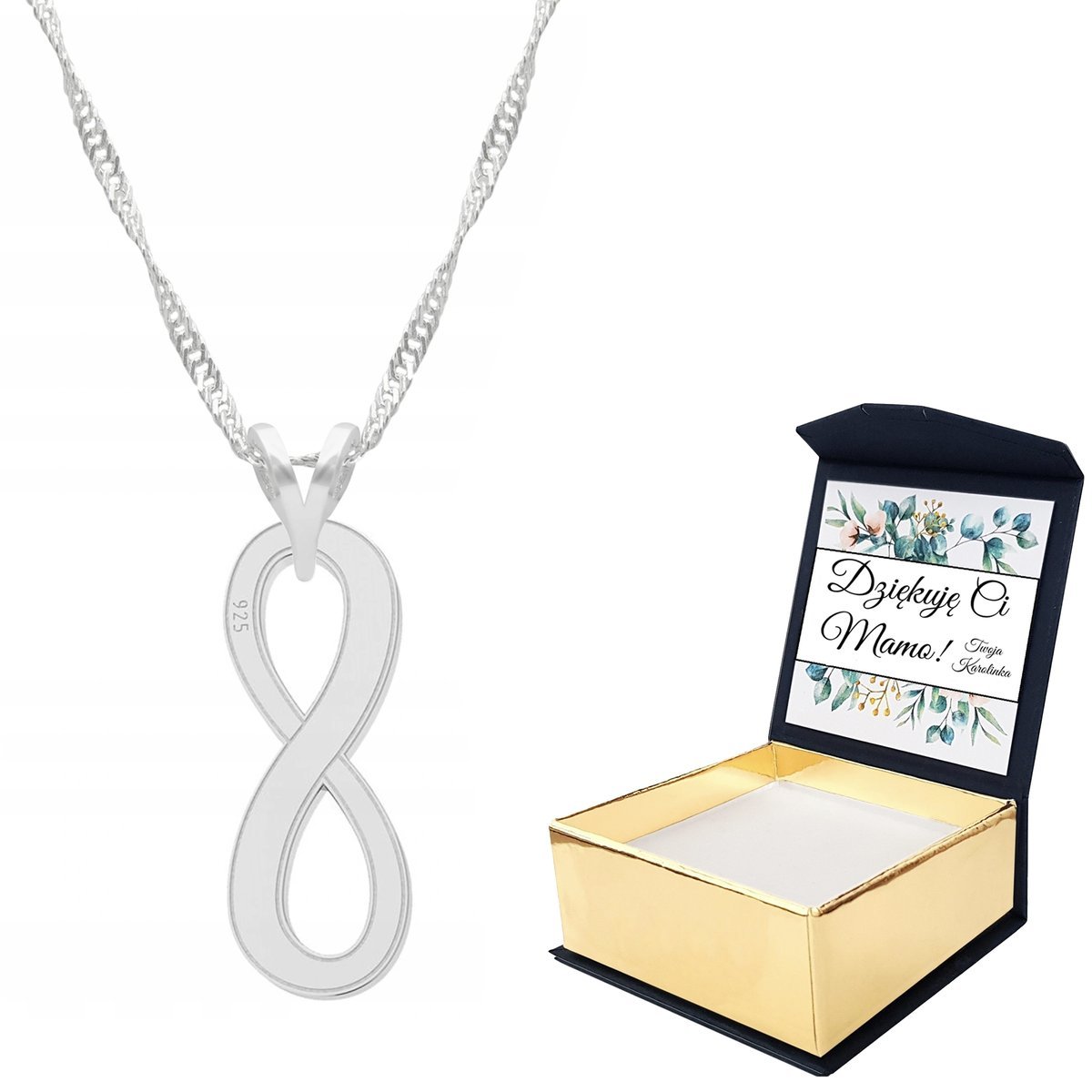 Naszyjnik srebrny nieskończoność + WŁASNY NADRUK