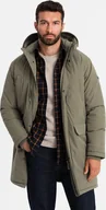 Kurtki męskie - Kurtka męska Ombre Klasyczna męska długa kurtka typu parka oliwkowa V3 OM-JALJ-0166 XL - miniaturka - grafika 1